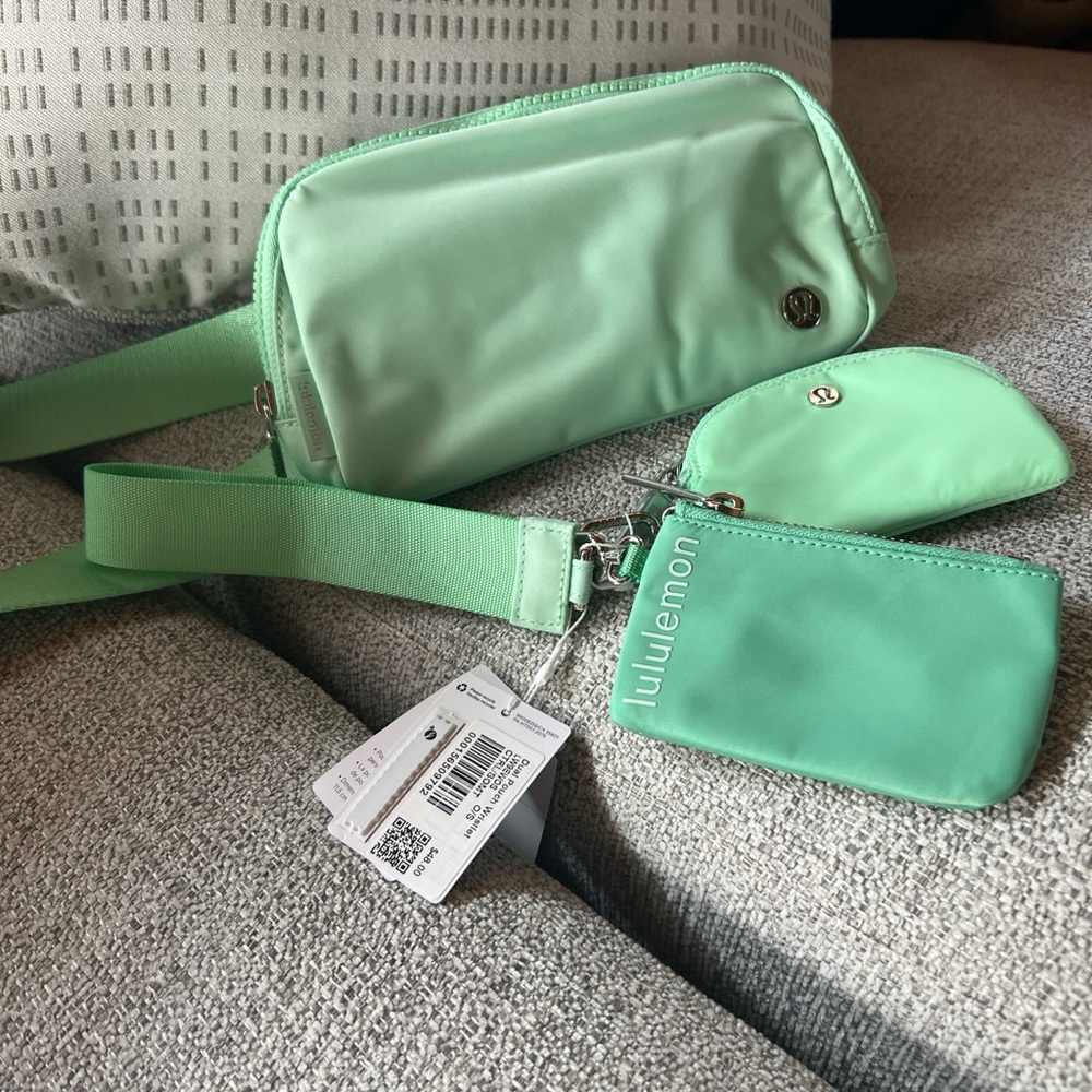 NWT Lululemon Athletica Light Green Crossbody Bag and wrislet set